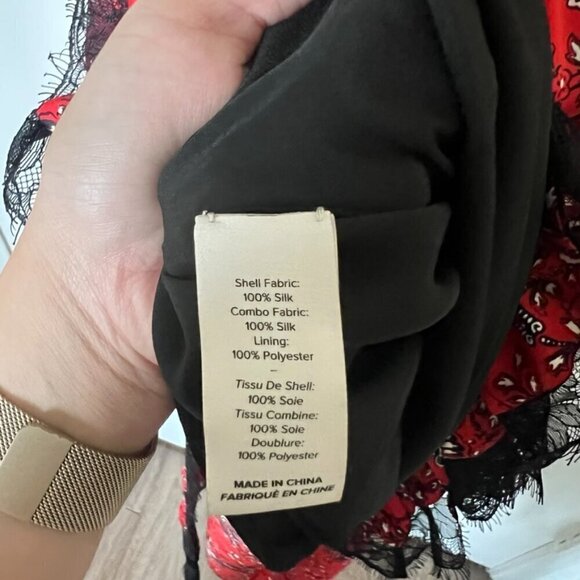 Cinq A Sept Petra Red Floral V Neck Lace Trim Midi Dress US 2​​​​​​​​ - Picture 6 of 7